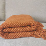 Throw Blanket with Fringe Knit Textured