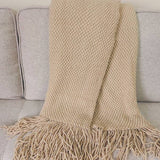 Throw Blanket with Fringe Knit Textured