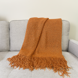 Throw Blanket with Fringe Knit Textured