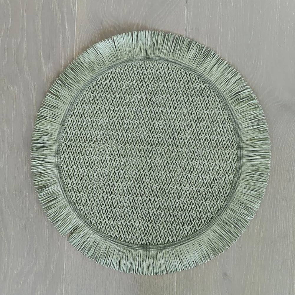 Braided Woven 15" Round Placemat with Fringe