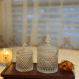 Diamond-Cut Crystal Glass Storage Jar Set