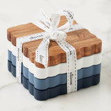Scalloped Wood Coasters, Square, Maritime Colors, Set of 4