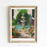 JANET HILL STUDIO - Selfie At The Mermaid Public Fountain Art Print - 8.5" X 11"
