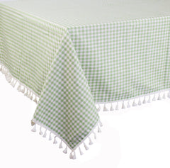 Gingham Check Tasseled Trim Cotton Blend Tablecloth