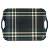 Navy Green Plaid Large Melamine Tray w/ Handles