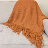 Throw Blanket with Fringe Knit Textured