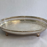 Found Vintage - Footed Oval Silver Serving Tray 12" x 9"