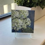 Mini 3" x 3" Lime Hydrangea Oil Painting/Navy Background with easel