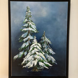 18" x 24" x 1 1/4" Evergreen with Snow- 3 trees-by Local Artist Laurie Wienke