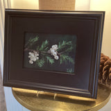 10" x 12" Framed Evergreen Branch with Cream Berries-by Local Artist Laurie Wienke