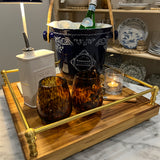 16" x 16" Teak & Brass Riser/with brass rail