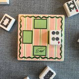Mahjong-Pink & Green Stripe "Who discarded what?" game play coaster