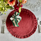 Round Ruffle Velvet Placemat: Mocha / 16.5 Inch Round