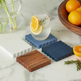 Scalloped Wood Coasters, Square, Maritime Colors, Set of 4