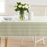 Green Striped Tasseled Tablecloth