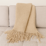 Throw Blanket with Fringe Knit Textured