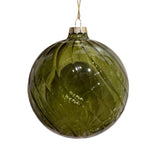 Vertical Stripe Olive Green Glass Ball Ornament 4"