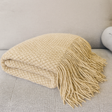 Throw Blanket with Fringe Knit Textured