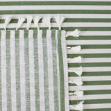Green Striped Tasseled Tablecloth