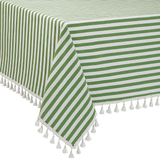 Green Striped Tasseled Tablecloth