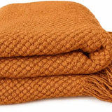 Throw Blanket with Fringe Knit Textured - Terracotta